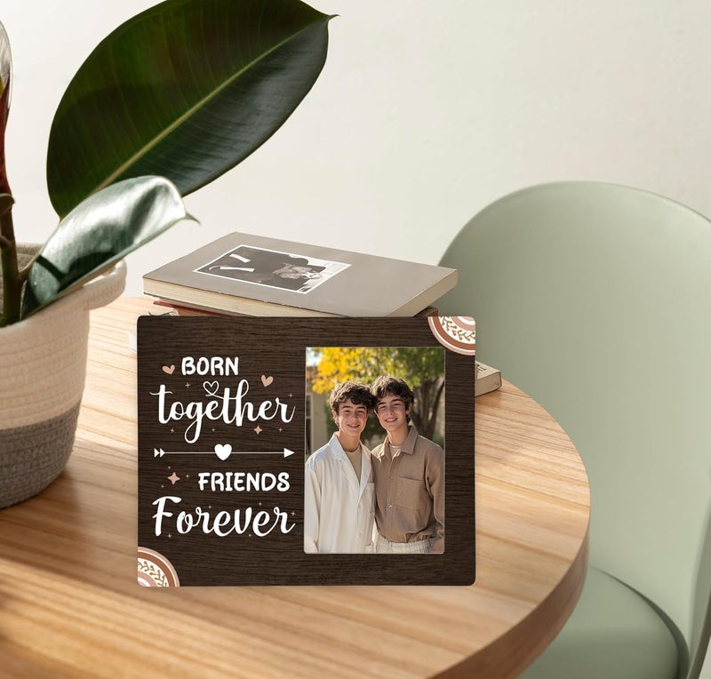 CAIFZ Born Together Friends Forever Boho Picture Frame, Twins New Baby Wooden Photo Frame, 4x6 inch Photo - Image 5